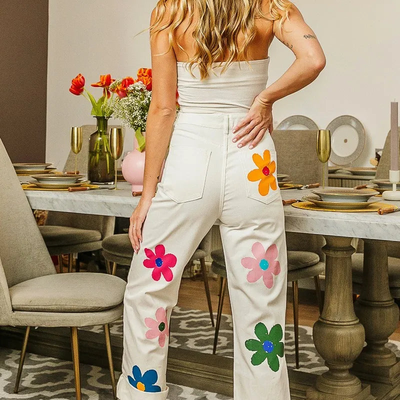 BiBi Flower Print Straight Legs Pants