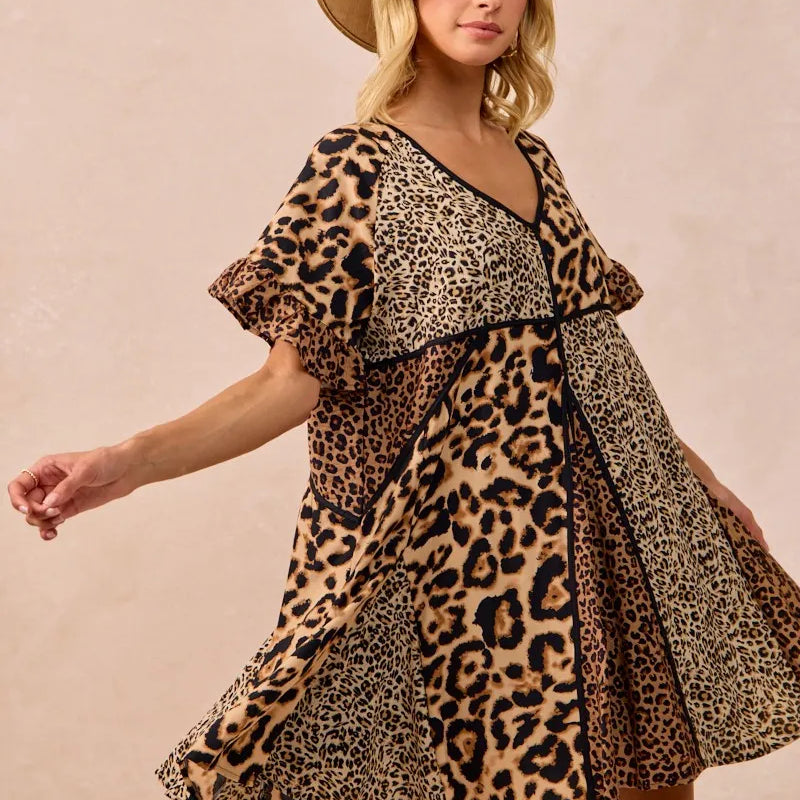 BiBi Leopard Prints Mix and Match Short Sleeves Dress