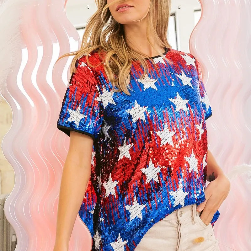 BiBi American Theme Star Pattern Sequin Top
