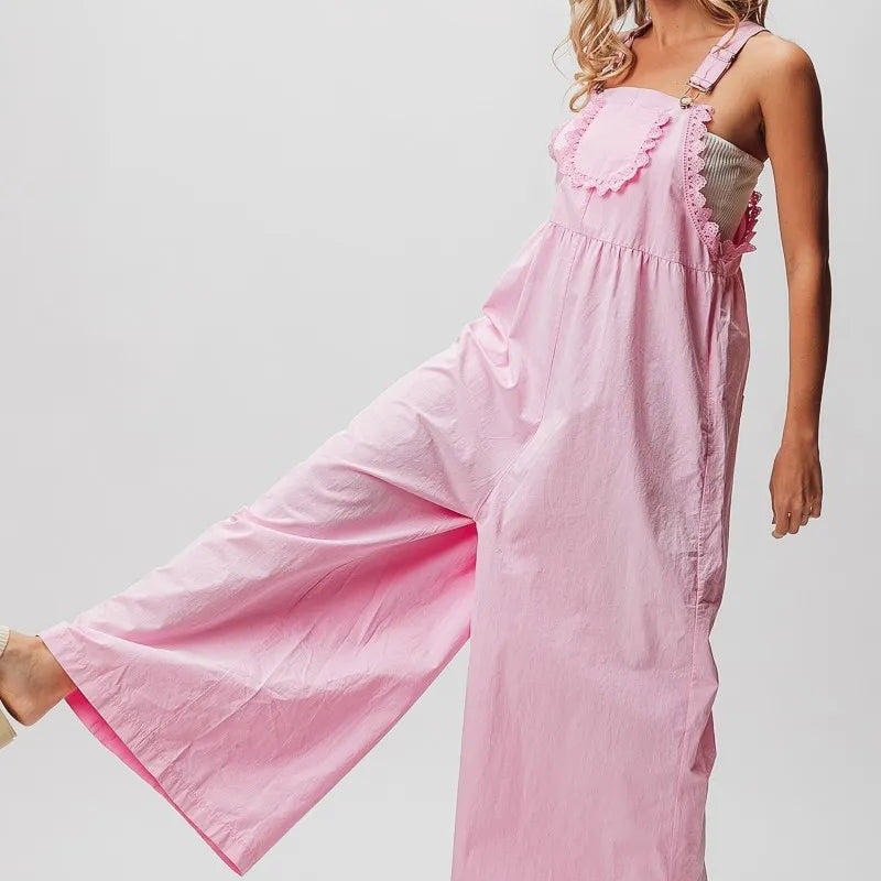 BiBi Lace Edge Detail Wide Leg Overall