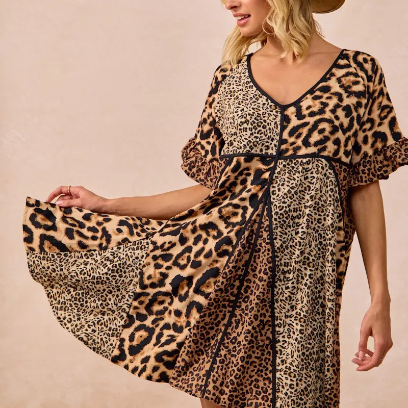 BiBi Leopard Prints Mix and Match Short Sleeves Dress