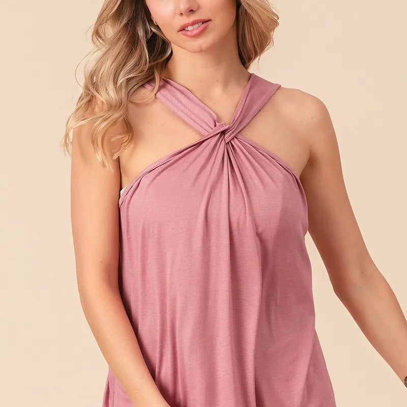 BiBi Rayon Span Jersey Knit Halter Neck Tank Top