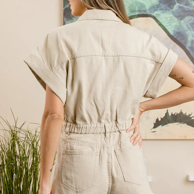 BiBi Distressed Detail Washed Elastic Waistband Romper