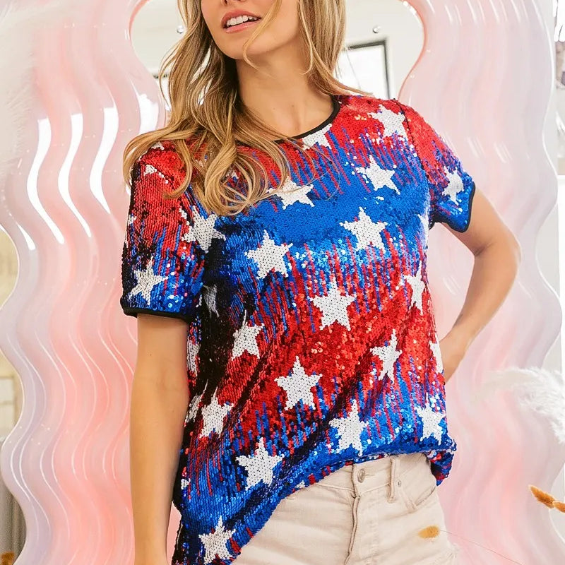 BiBi American Theme Star Pattern Sequin Top