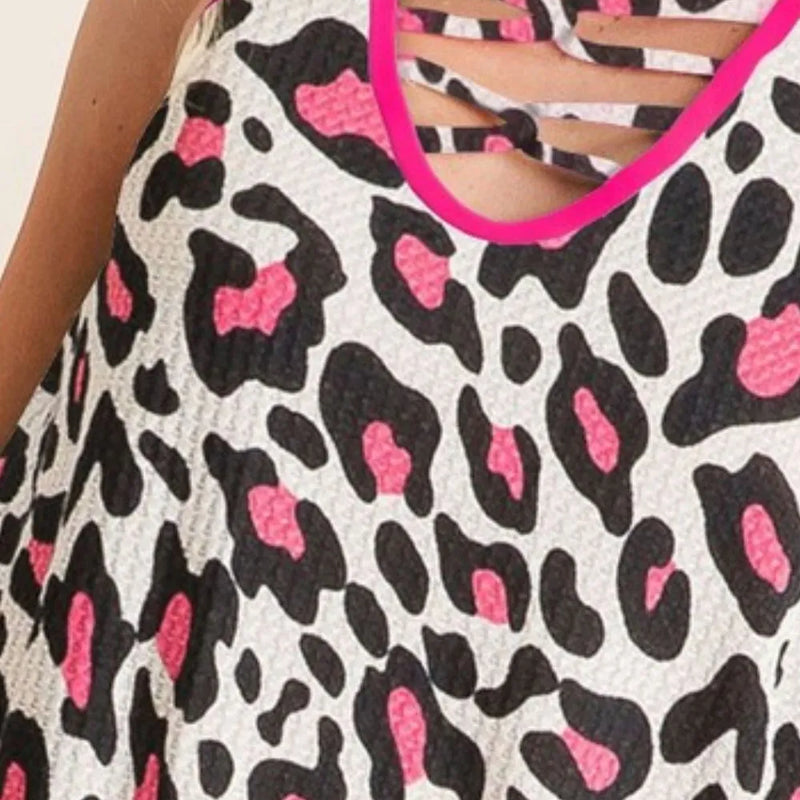 BiBi Leopard Print Caged Neck Knit Camisole