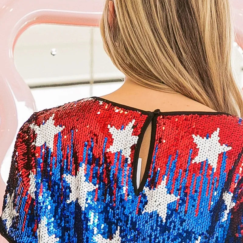 BiBi American Theme Star Pattern Sequin Top