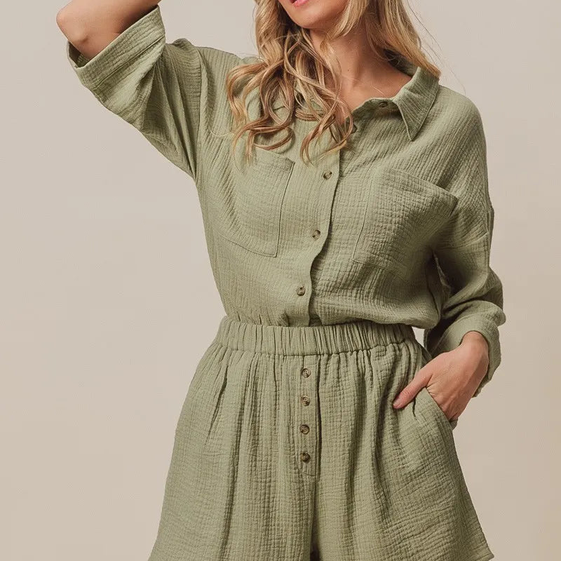 BiBi Crinkle Gauze Shirt and Short Set