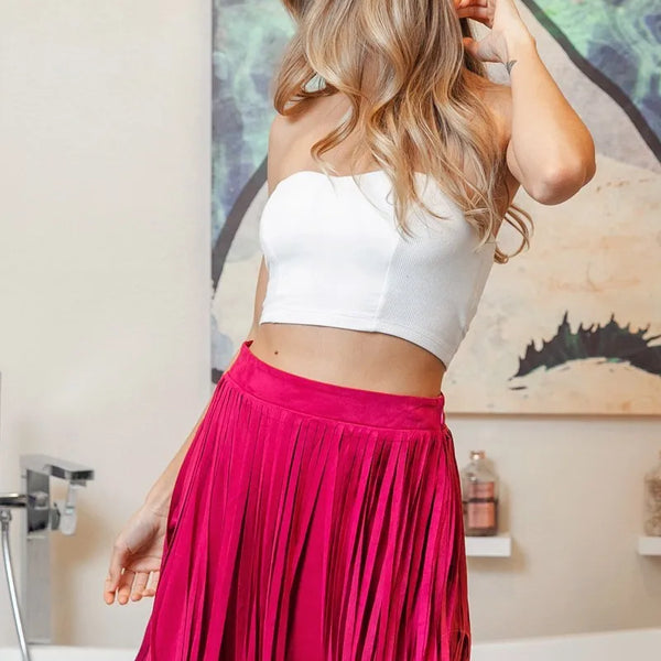 BiBi Fringe Detailed Suede Skirt