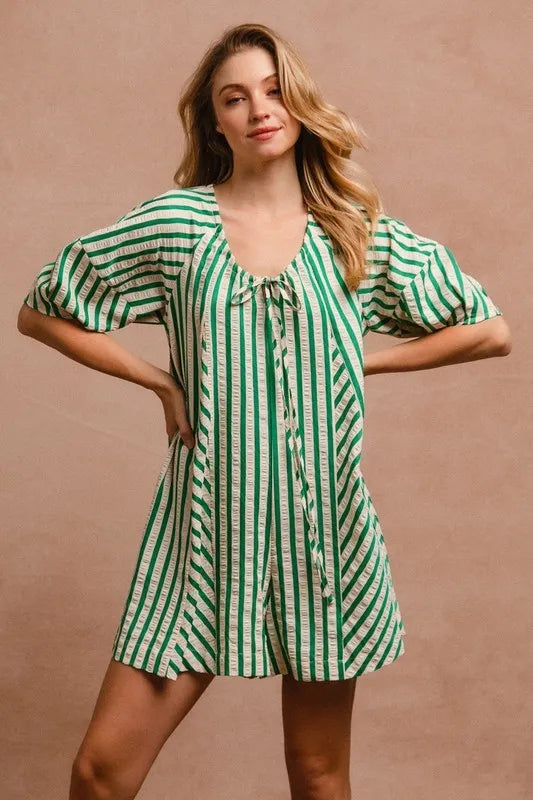 BiBi Puffy Sleeves Romper with Back Button Closure
