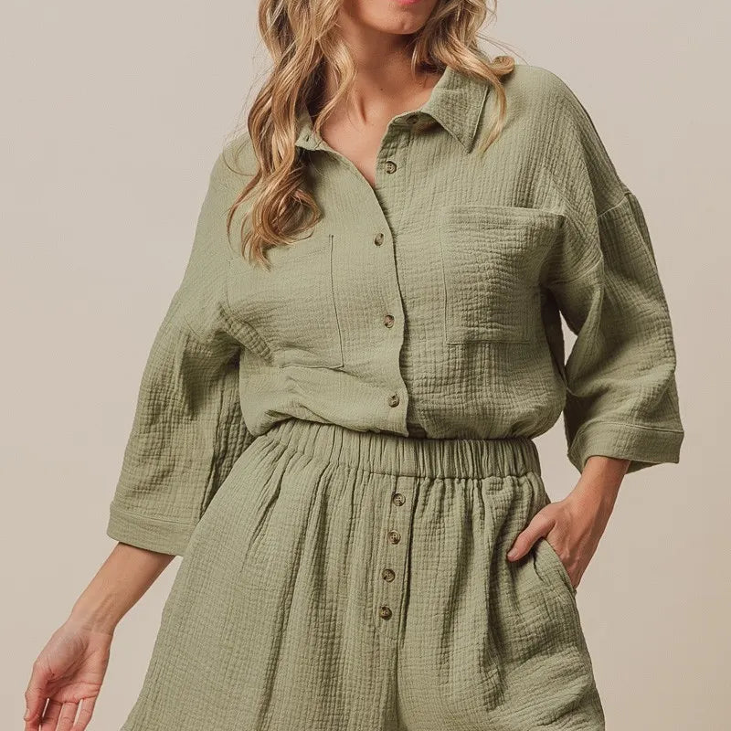 BiBi Crinkle Gauze Shirt and Short Set