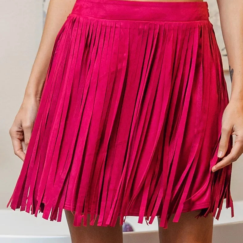 BiBi Fringe Detailed Suede Skirt
