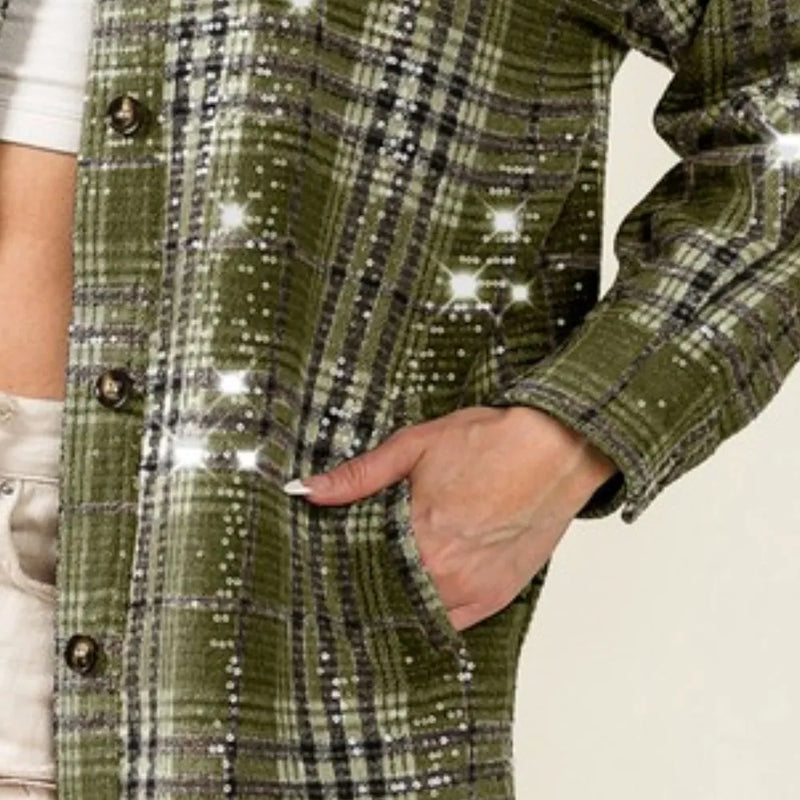 BiBi Allover Clear Sequins Vintage Plaid Jacket