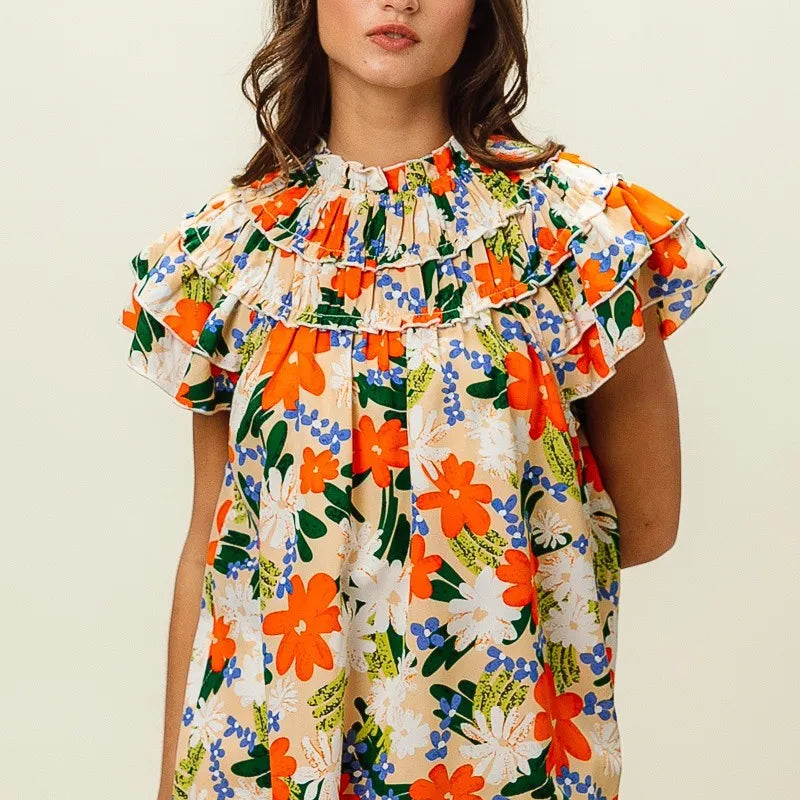 BiBi Multi Color Floral Print Woven Top