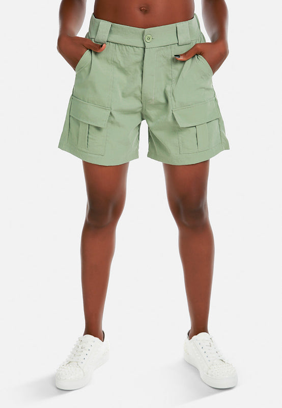 Belt Loop Solid Cargo Shorts