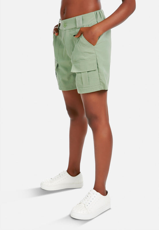 Belt Loop Solid Cargo Shorts