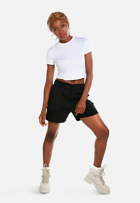 Belt Loop Solid Cargo Shorts