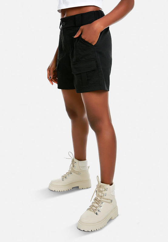 Belt Loop Solid Cargo Shorts