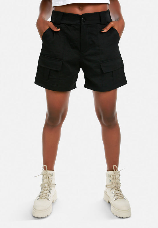 Belt Loop Solid Cargo Shorts