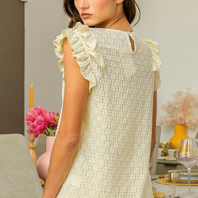 BiBi Floral Ruffled Armhole V-Neck Top