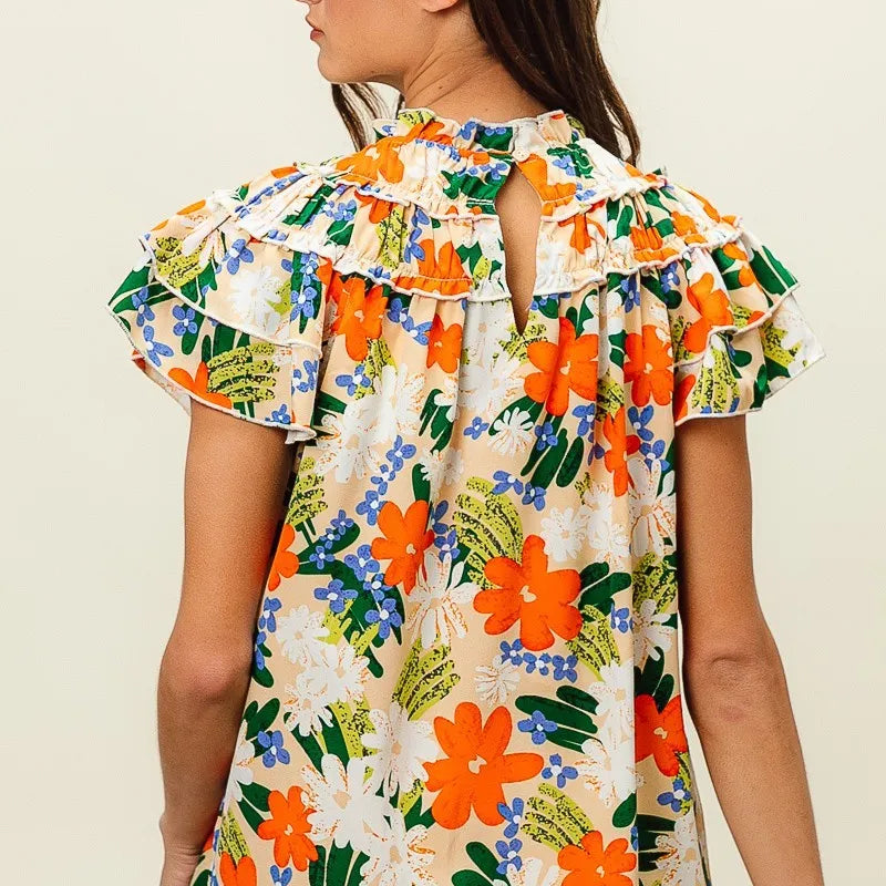 BiBi Multi Color Floral Print Woven Top