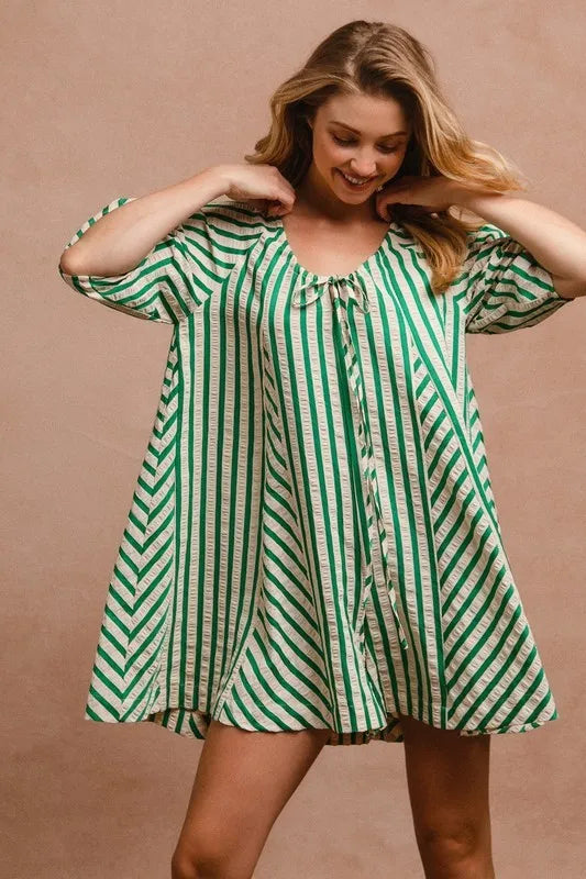 BiBi Puffy Sleeves Romper with Back Button Closure