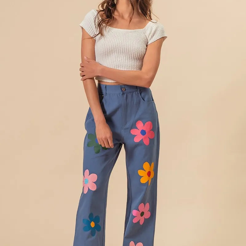 BiBi Flower Print Straight Legs Pants