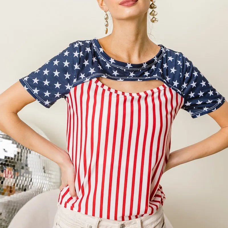 BiBi American Flag Theme Front Cut Out Top