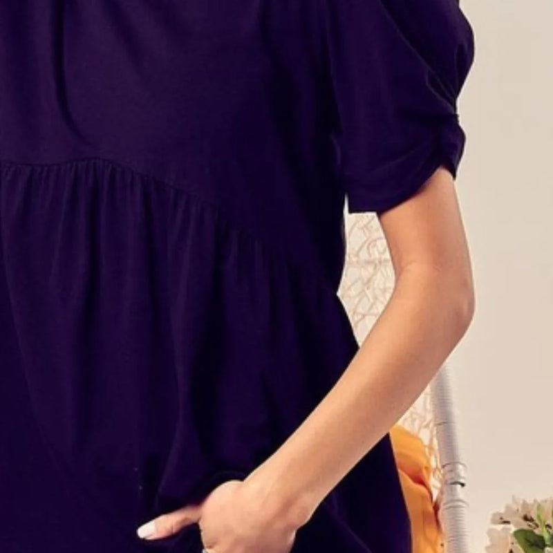 BiBi Cotton Span Knit With Puff Sleeve Baby Doll Top