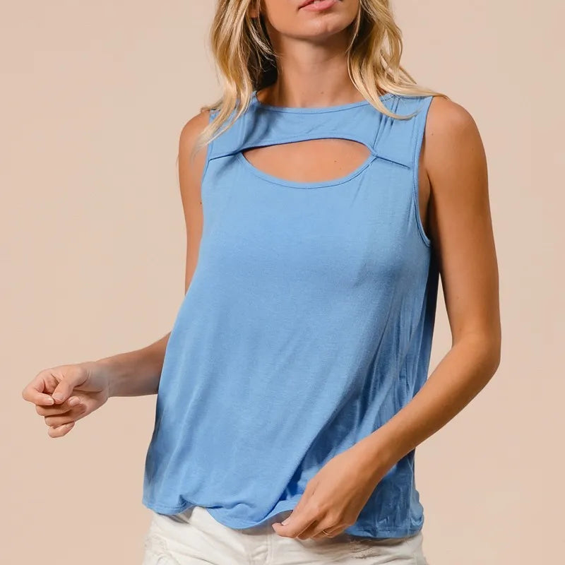 BiBi Rayon Span Knit With Cut Out Front Sleeveless Top