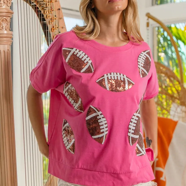 BiBi Game Day Sequins Patched Half Sleeves Top
