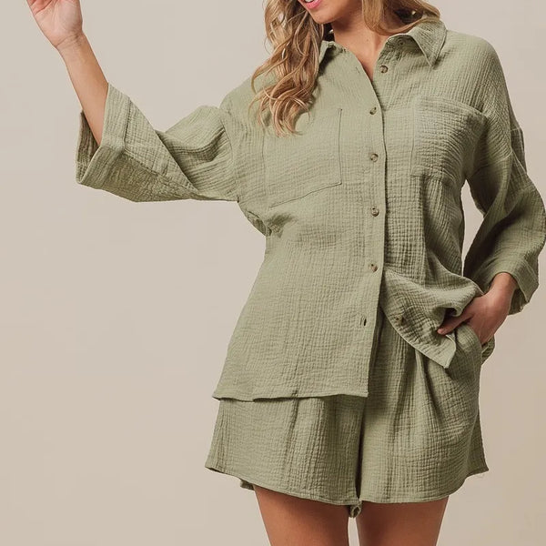 BiBi Crinkle Gauze Shirt and Short Set