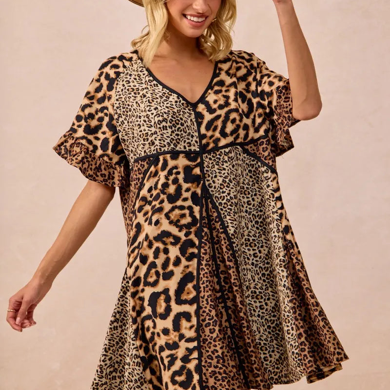 BiBi Leopard Prints Mix and Match Short Sleeves Dress