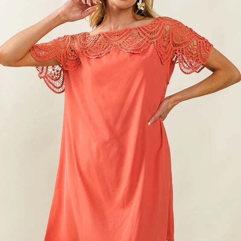 BiBi Crochet Lace Yoke Detailed Wrinkled Dress