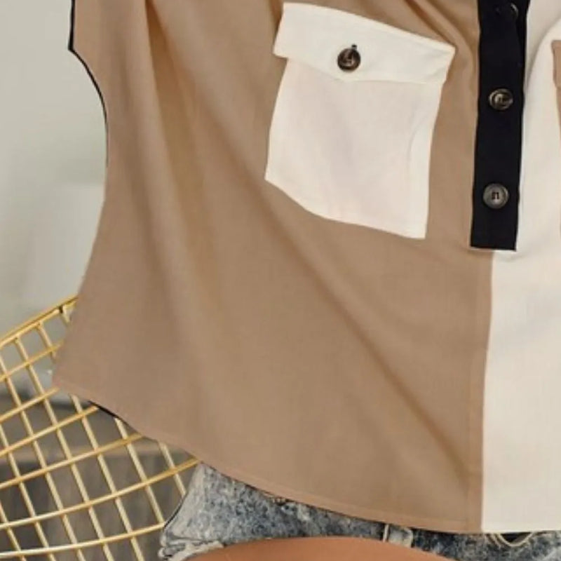 BiBi Color Block Quarter Neck Short Dolan Sleeve Top