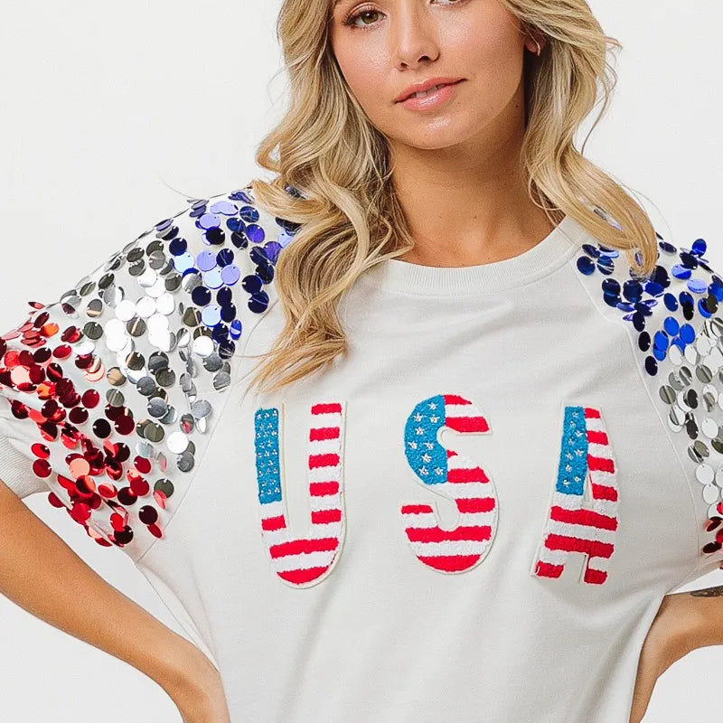 BiBi American Flag Theme Sequin Top
