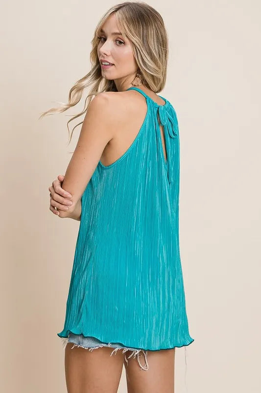 BiBi Pleating Knit Halter Neck Top in Teal