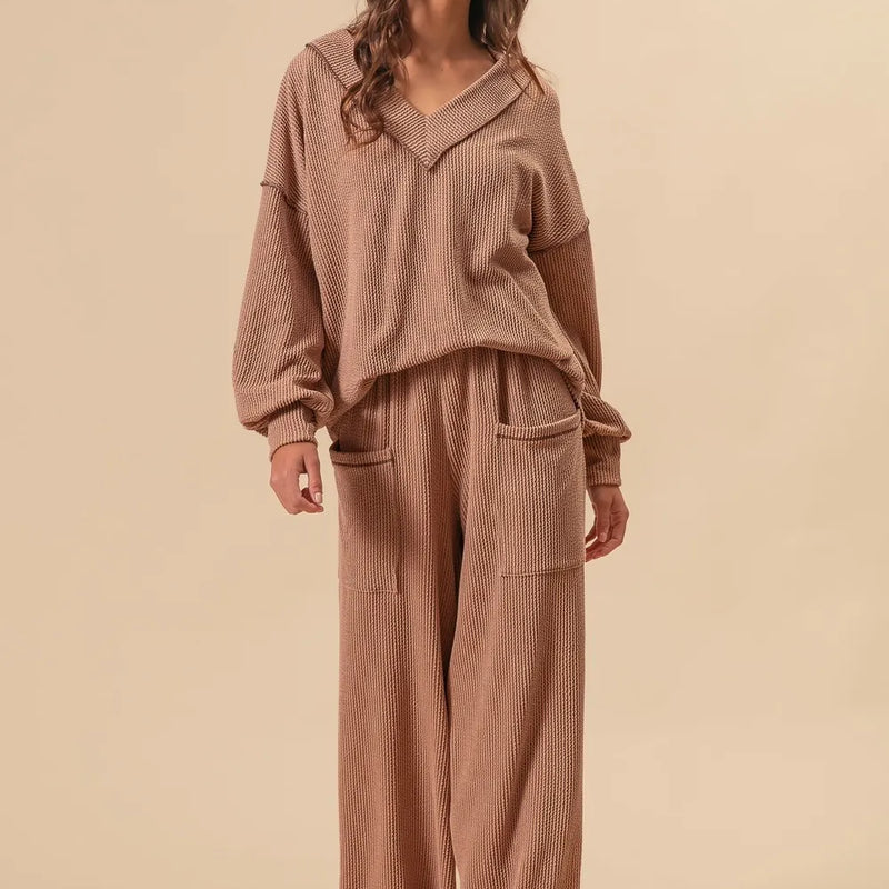 BiBi 2tone Cord Rib Waist Band Side Pocket Pants