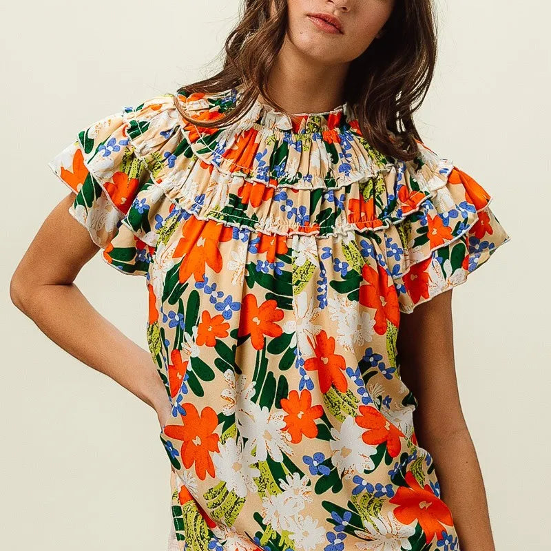 BiBi Multi Color Floral Print Woven Top