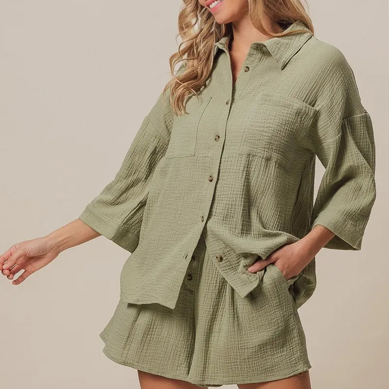 BiBi Crinkle Gauze Shirt and Short Set