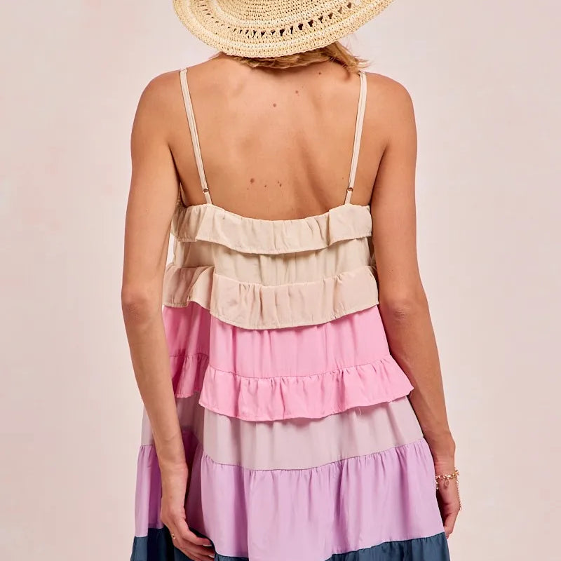 BiBi Color Blocked Tiered Dress