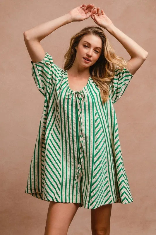 BiBi Puffy Sleeves Romper with Back Button Closure