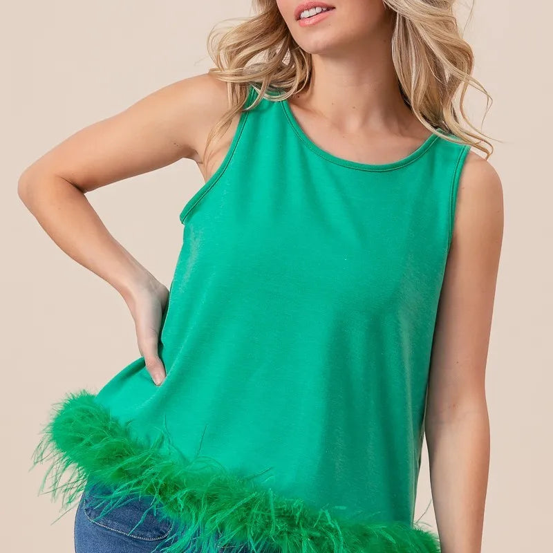 BiBi French Terry Faux Feather Bottom Back Tied Top