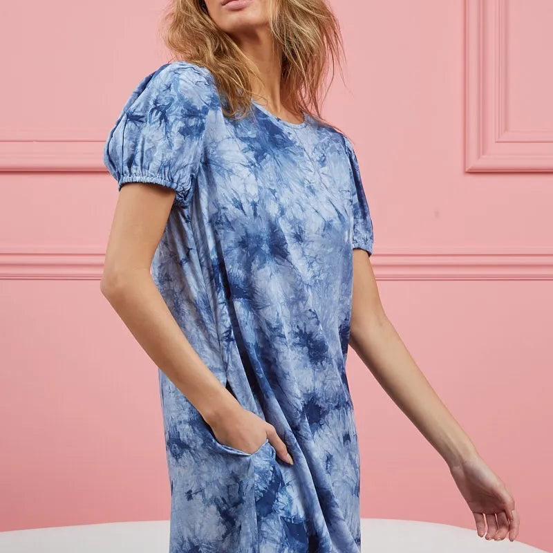 BiBi Puff Sleeve With Side Pockets Tie Dye Dress