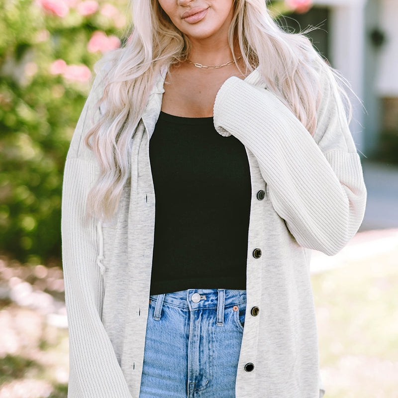 Berkley Button Up Knitted Sleeves Hooded Jacket