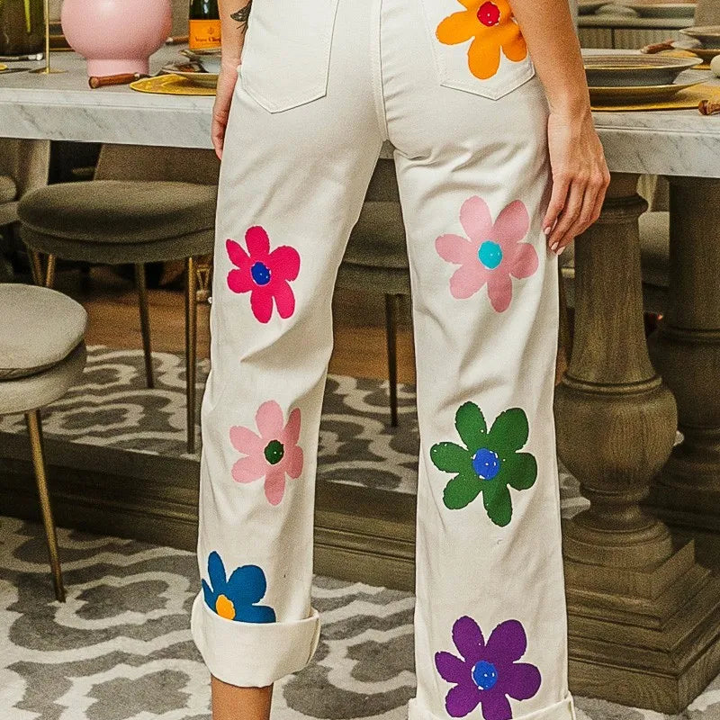 BiBi Flower Print Straight Legs Pants