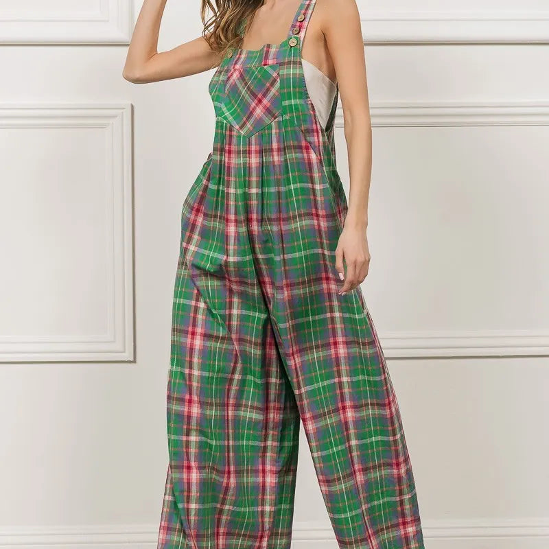 BiBi Multi Color Check Plaid Overall