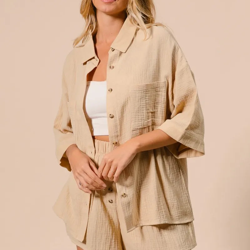 BiBi Crinkle Gauze Shirt and Short Set