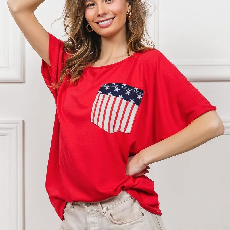 BiBi French Terry With Front Pocket Dolman Sleeves Top