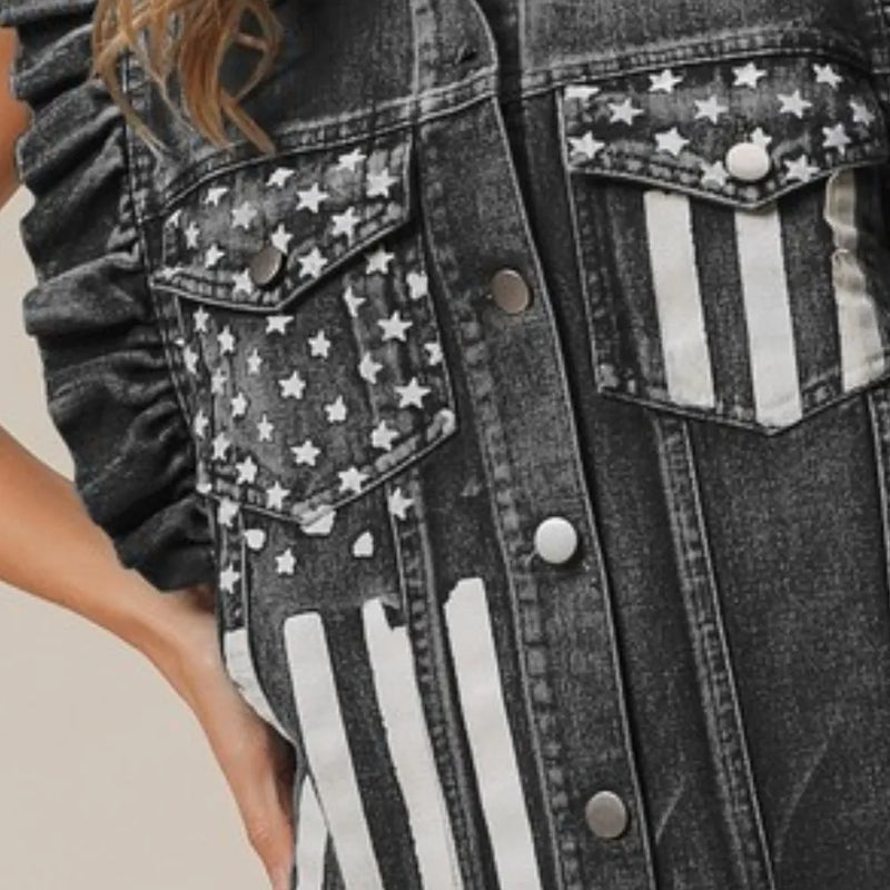 BiBi American Flag Washed Denim Jacket