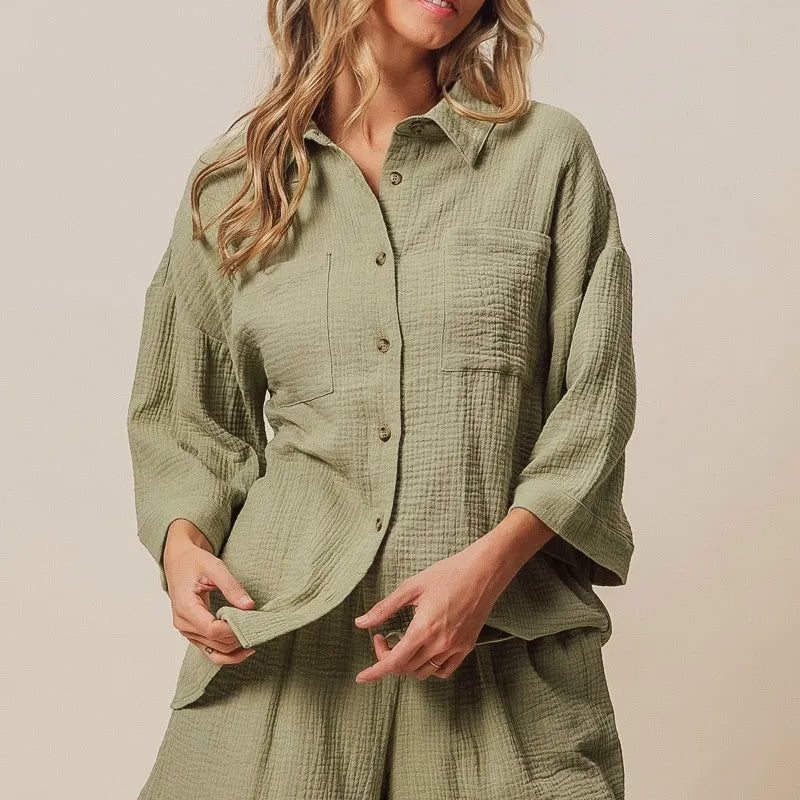BiBi Crinkle Gauze Shirt and Short Set